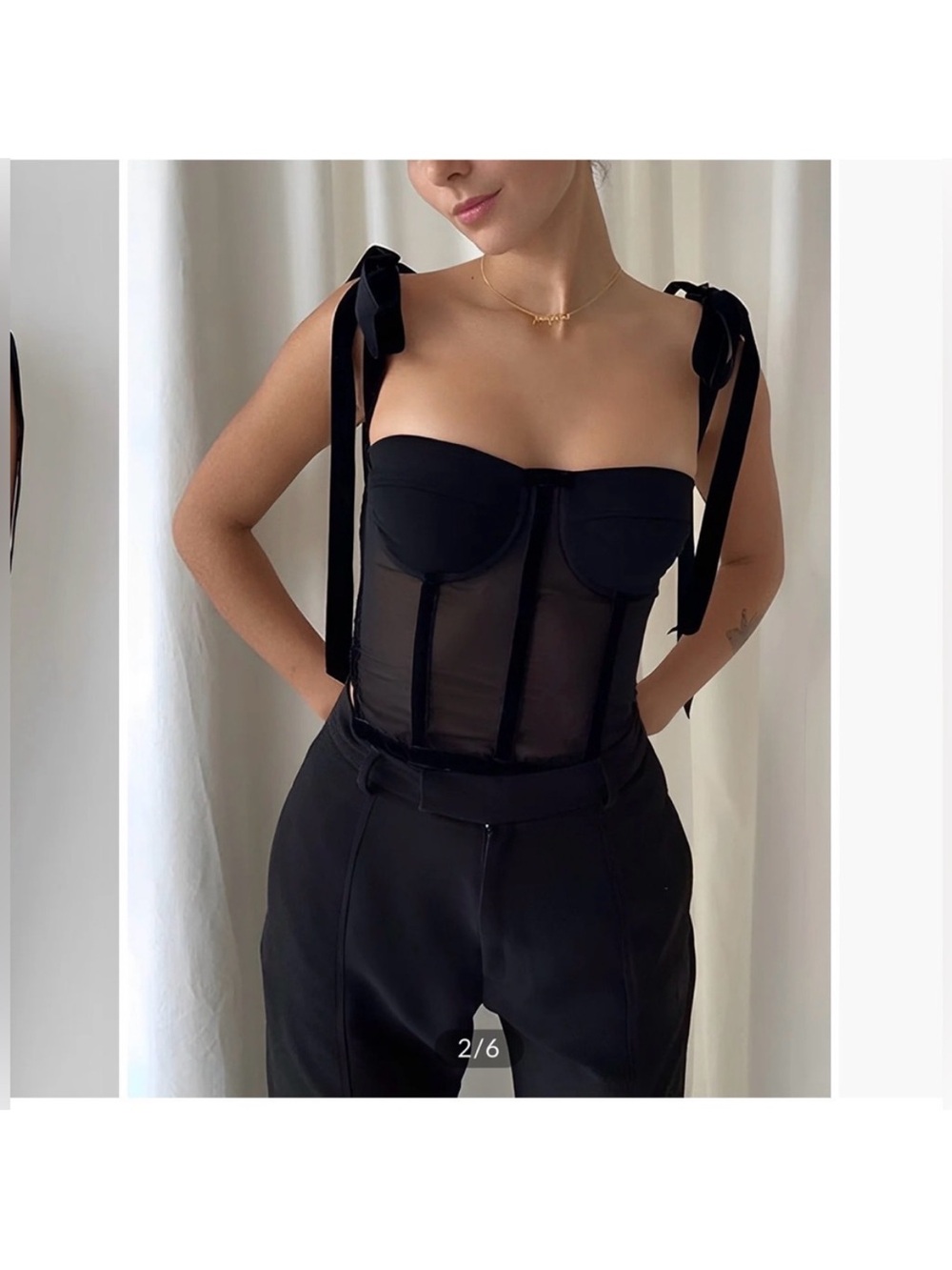 Commense Black Strap Tie Bustier Top - Picture 2 of 12